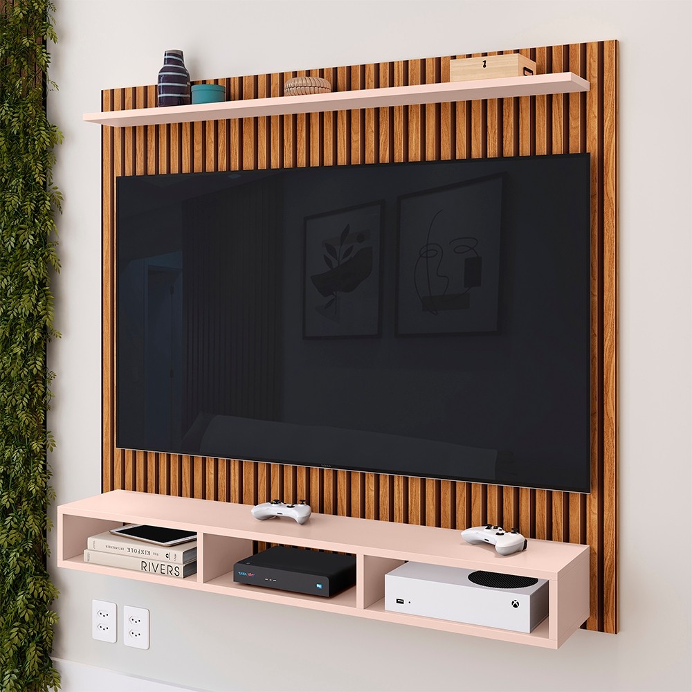 Painel Suspenso Rack Para Sala TV até 50 Polegadas Prateleira e Nicho Ideal Home Theater