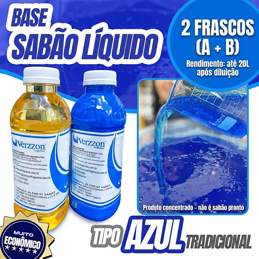 Base Concentrada para Sabão Líquido Azul Tradicional - 2 FRASCOS JUNTOS rendem até 20L(blend 1 + blend 2)