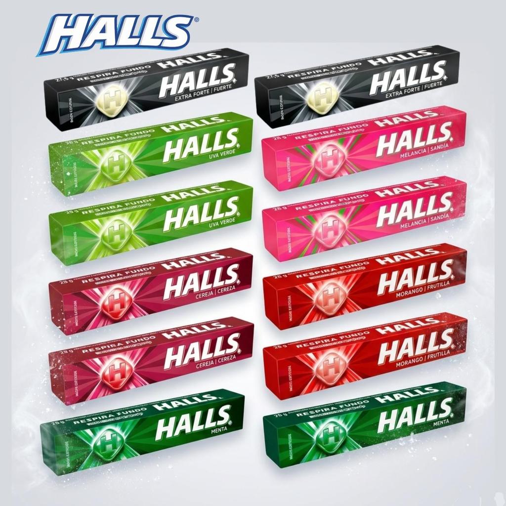 Kit C/10 Halls Sortidos Original Bala Menta Cereja Morango Uva Melancia Extra Forte Refrescante