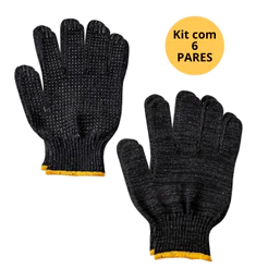 Kit 6 Pares Luva De Algodão Pigmentada 10" 550g Preta Fertak