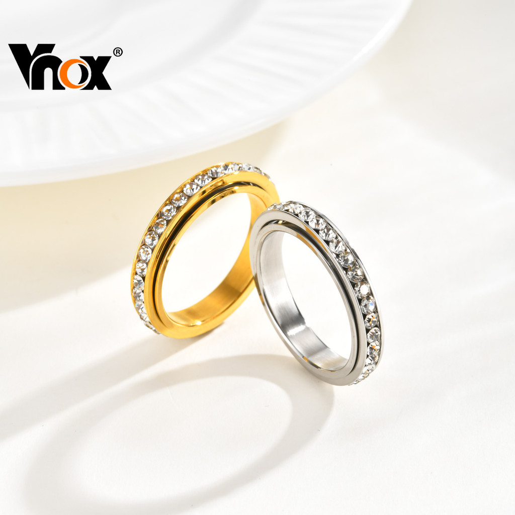 Anel Unissex Giratório De Aço Inoxidável Vnox Com Pedras CZ Sem Desbotamento De Casamento Presente Para Casal Alívio De