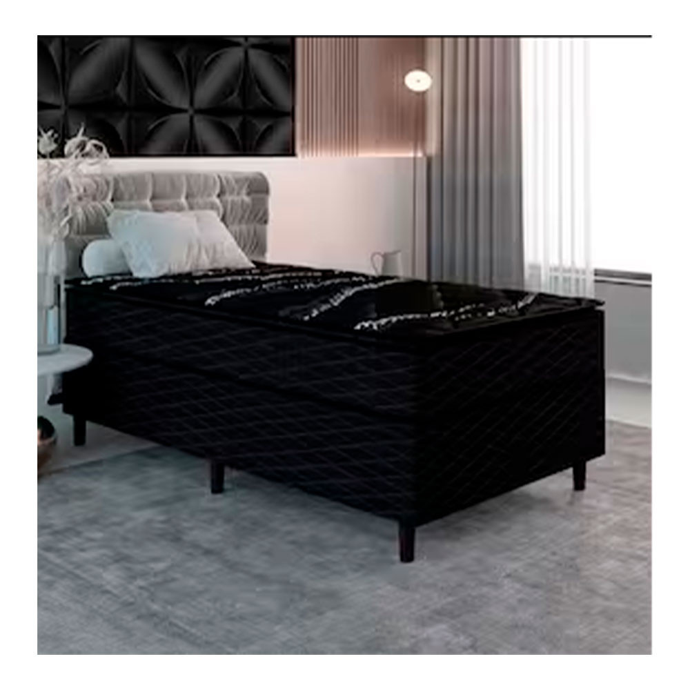 Cama Box de Solteiro New Itlia Black com Molas Ensacadas Revestimento em Jacquard e Pillow Top D26 63x88x188cm Umaflex