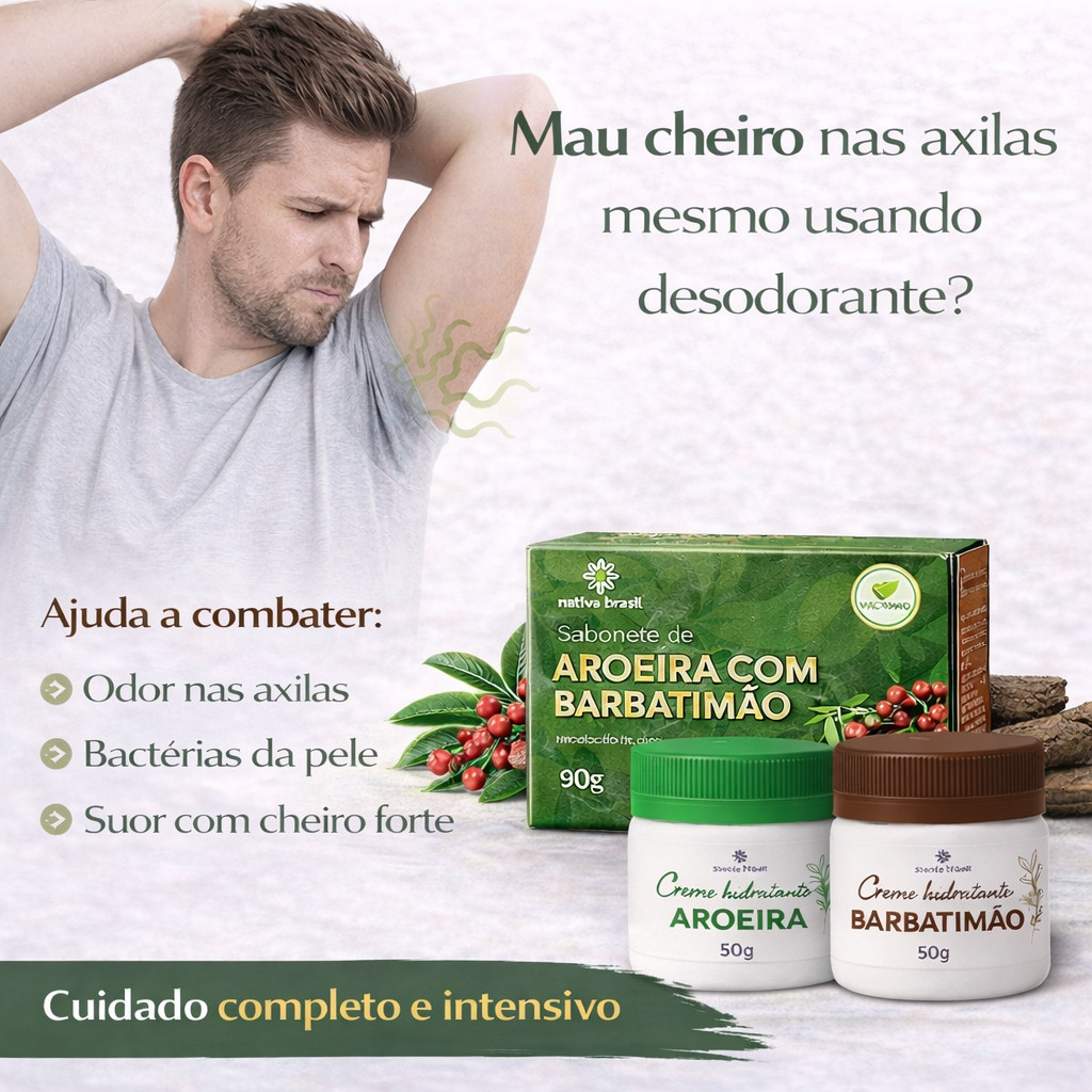 Kit Sabonete aroeira e barbatimão + creme aroeira + creme barbatimão para odor mau cheiro resistente