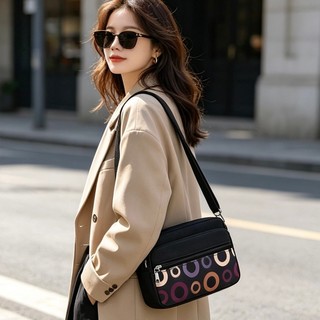 TOMI MITO Bolsa Transversal em Tecido Oxford com Zíper de Várias Camadas Design Formato P…
