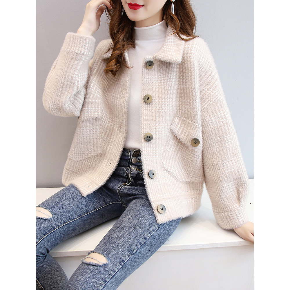 Primavera outono imitação de lã de vison jaqueta curta roupas femininas 2026 novo estilo pequeno Fellow outono inverno e