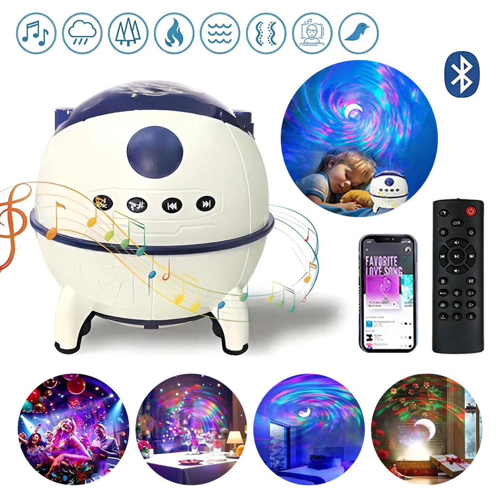 🌙✨👨‍🚀🎵Projetor Estelar Galaxy Aurora Boreal 7 em 1 com Bluetooth Ruído Branco controle remoto e timer para sono