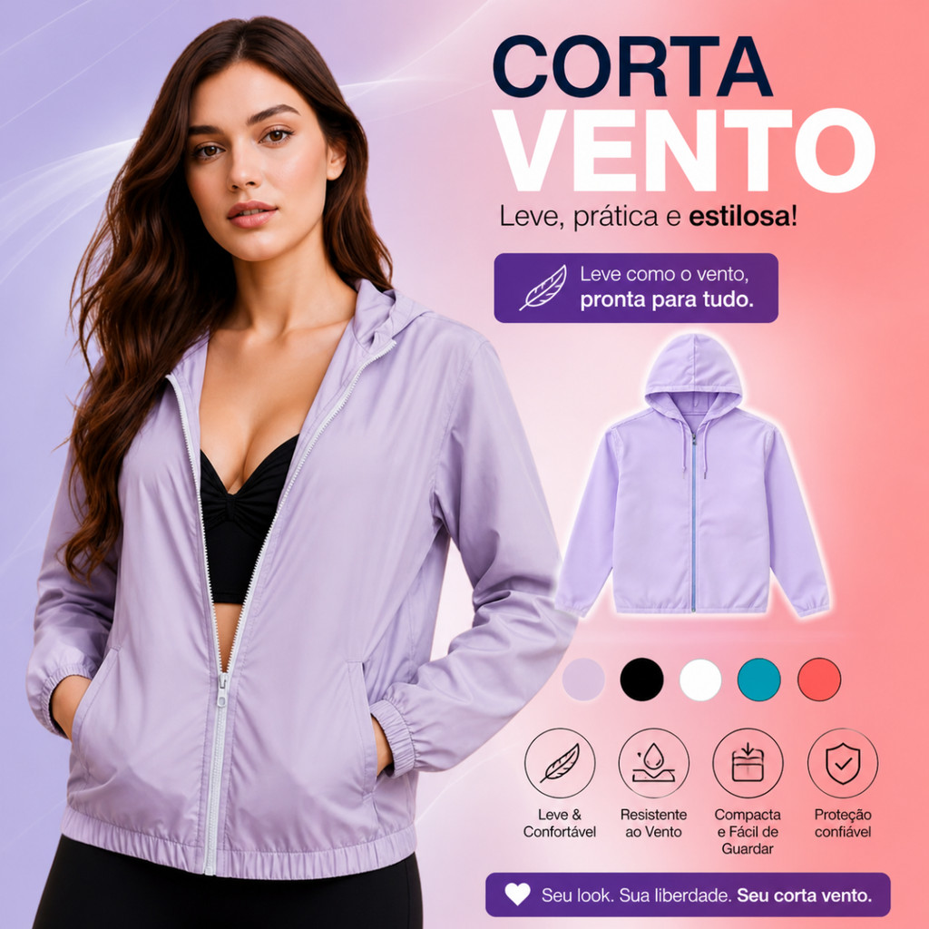CORTA VENTO tactelFeminina com Toca Tendência Ultra Leve Não Amassa Semi Forrado