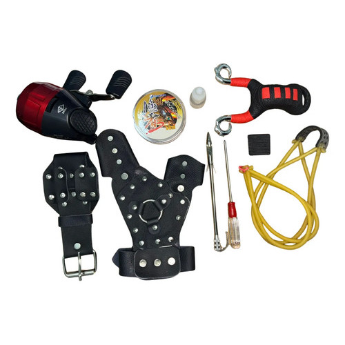 Kit Atiradeira Estilingue Luva Flecha Spincast Linha Pesca Caça