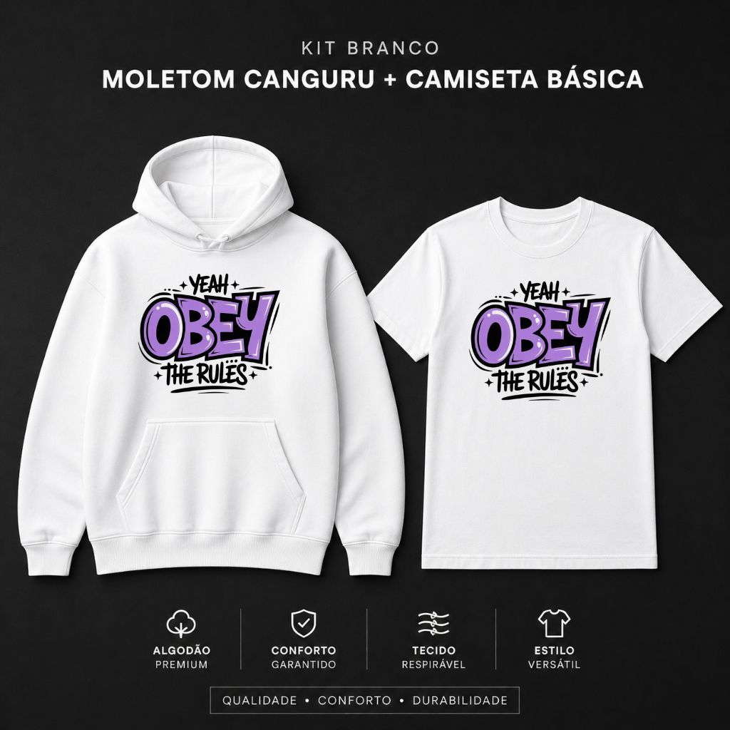 Conjunto Moletom e Camiseta Obey Style Grafite Fashion Jovem Oversized
