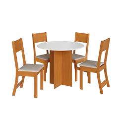 Conjunto Mesa Alice Sofia Para Cozinha Sala de Jantar 4 Cadeiras Freijó Off white Linho - Indekes