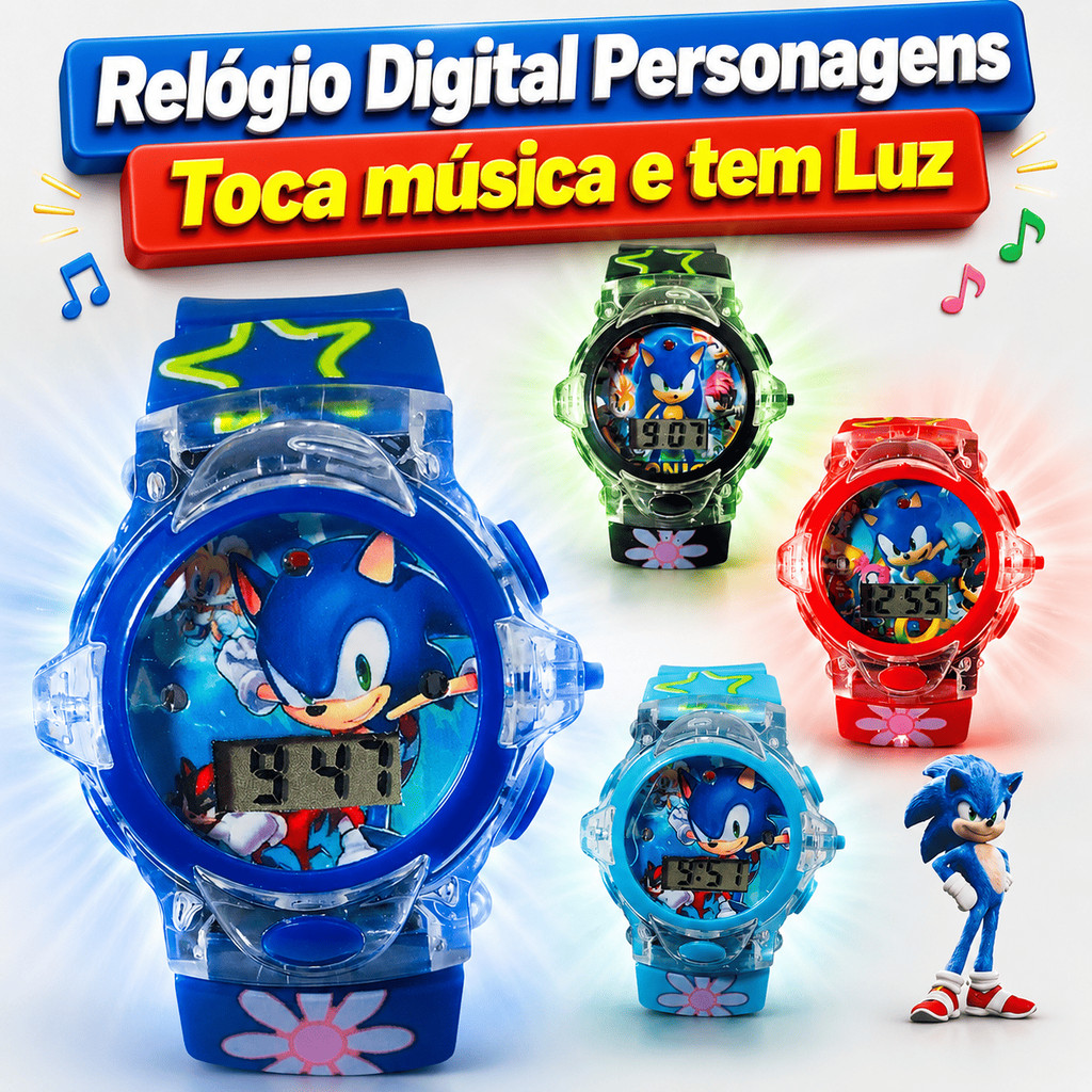 Relogio Infantil 3D Super Heróis Marvel Batman Sonic Homem Aranha Capitão América criança Menino Menina Toca Música
