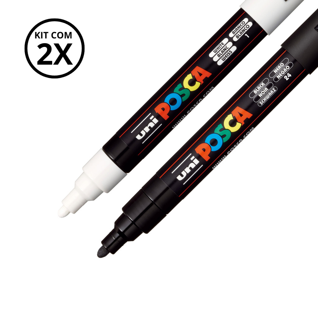 Kit 2 Canetas Posca Artistica Ponta Redonda Média 1.8mm a 2.5mm Cor: Preta e Bra