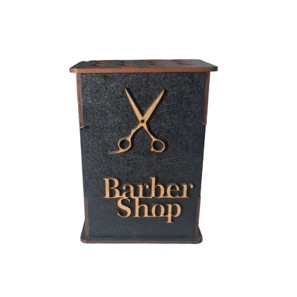 Kit Barbearia Para Bancada Profissional em MDF Preto Descarte de Lamina, Porta Tesoura e Porta Gola Envio Imediato — imagem 2 de 2