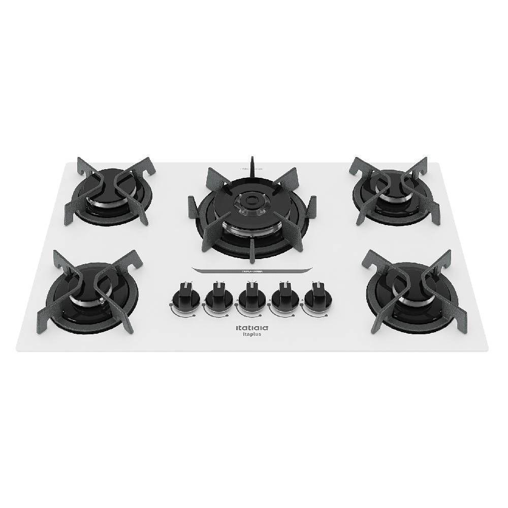 Cooktop Itatiaia Itaplus 5 Bocas Vidro Branco Tripla Chama Bivolt (3700000495) — oferta na Shopee