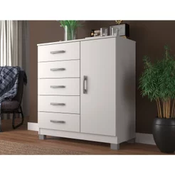 Cômoda Sapateira 1 Porta 5 Gavetas Zurique com Pés Branco Branco