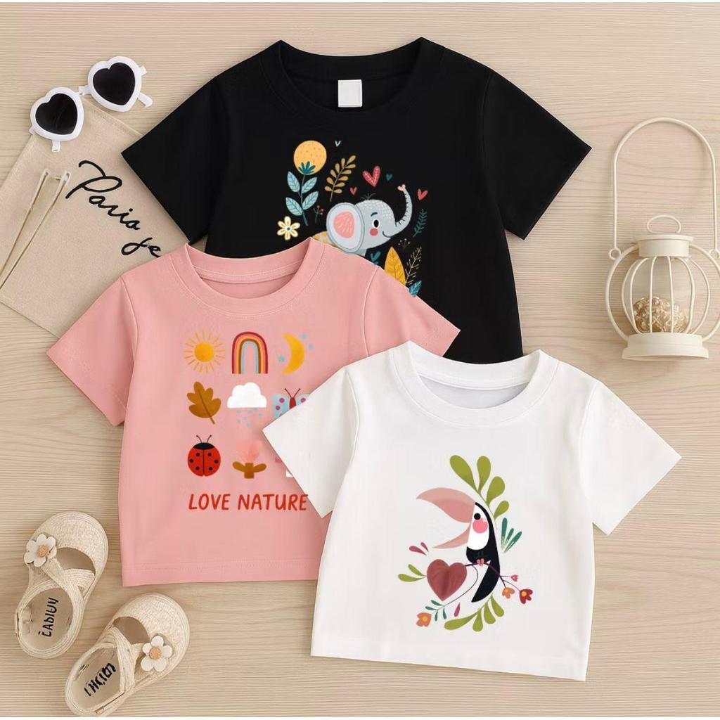 Kit 3 Camiseta Tshirt Feminina Infantil Juvenil Menina Tema Tropical Blusinhas Estampadas Basicas Minimalista do 2 ao 16