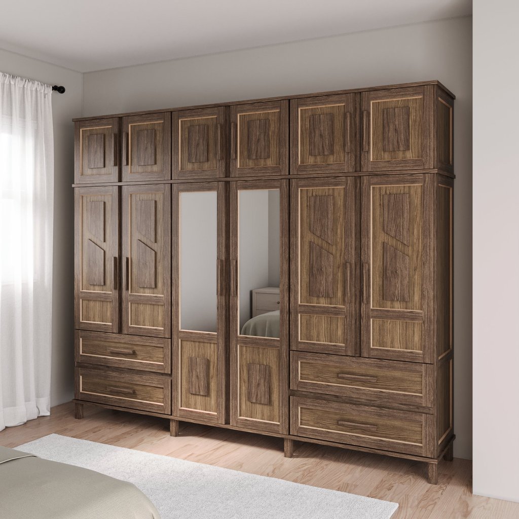 Guarda-Roupa Casal com Espelho 12 Portas 4 Gavetas Rio Branco Premium Marrom/Imbuia Imbuia Natural