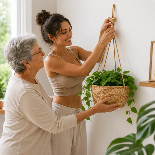 Cesto Cachepot Suspenso Em Fibra Vegetal Natural Para Plantas Vaso Decorativo Pendente Hanging Basket Artesanal Com Alça