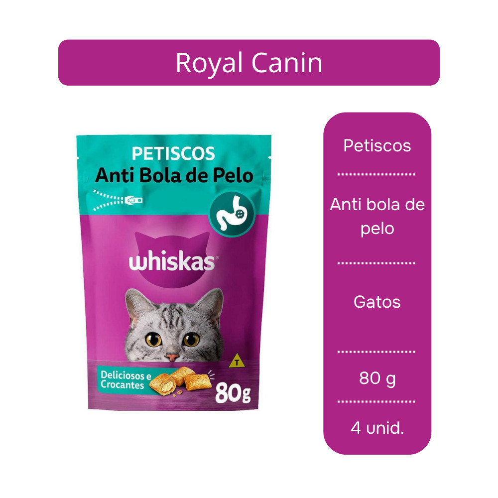 Petisco Whiskas Anti Bola de Pelo para Gatos Adultos 80g - 4 Unid.