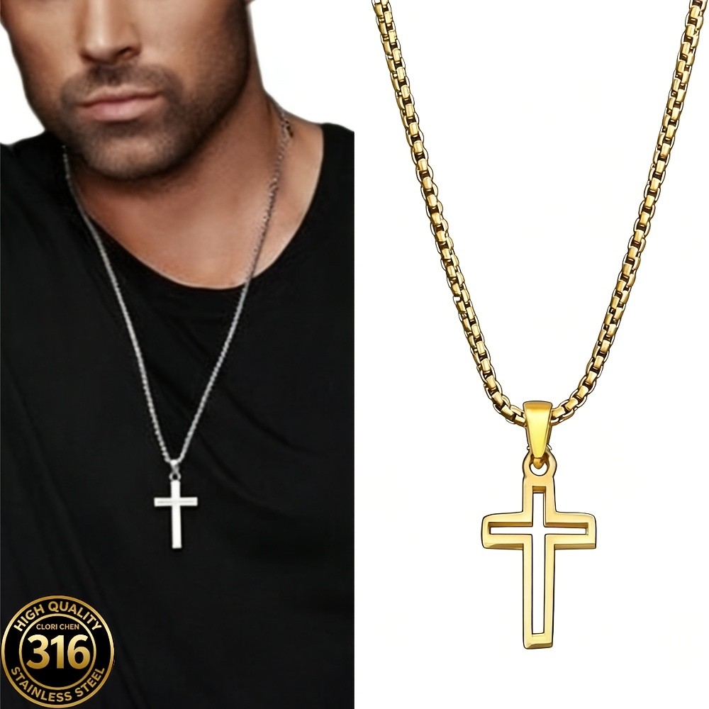Colar Minimalista Retro em Aço Inoxidável 316L com Cruz Oca, Hip-Hop, À Prova de Água, para Homem e Mulher, com Pendente