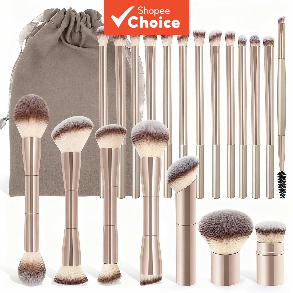 Conjunto De Pincéis De Maquiagem Para Base , 20 Peças , Ferramenta Facial Mistura De Contorno Kabuki De Ponta Dupla