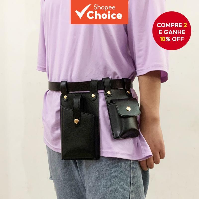 2 Peças Bolsa de Cintura Feminina de Luxo Designer Tático Bolsa de Couro com Aba Pacote Fanny Ombro Transversal Bolsa
