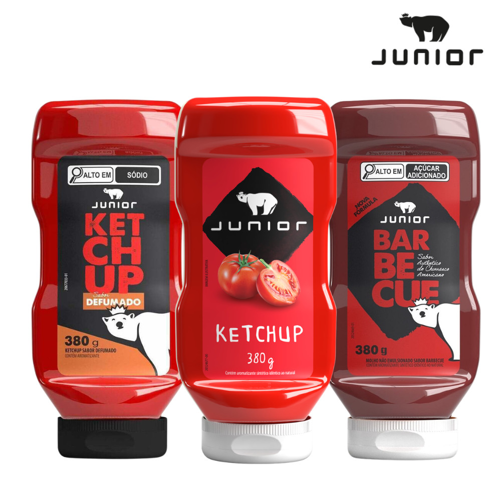 Kit Molhos Barbecue Ketchup Tradicional Defumado Junior 380g 3 Unidades Combo Frasco Hambúrguer
