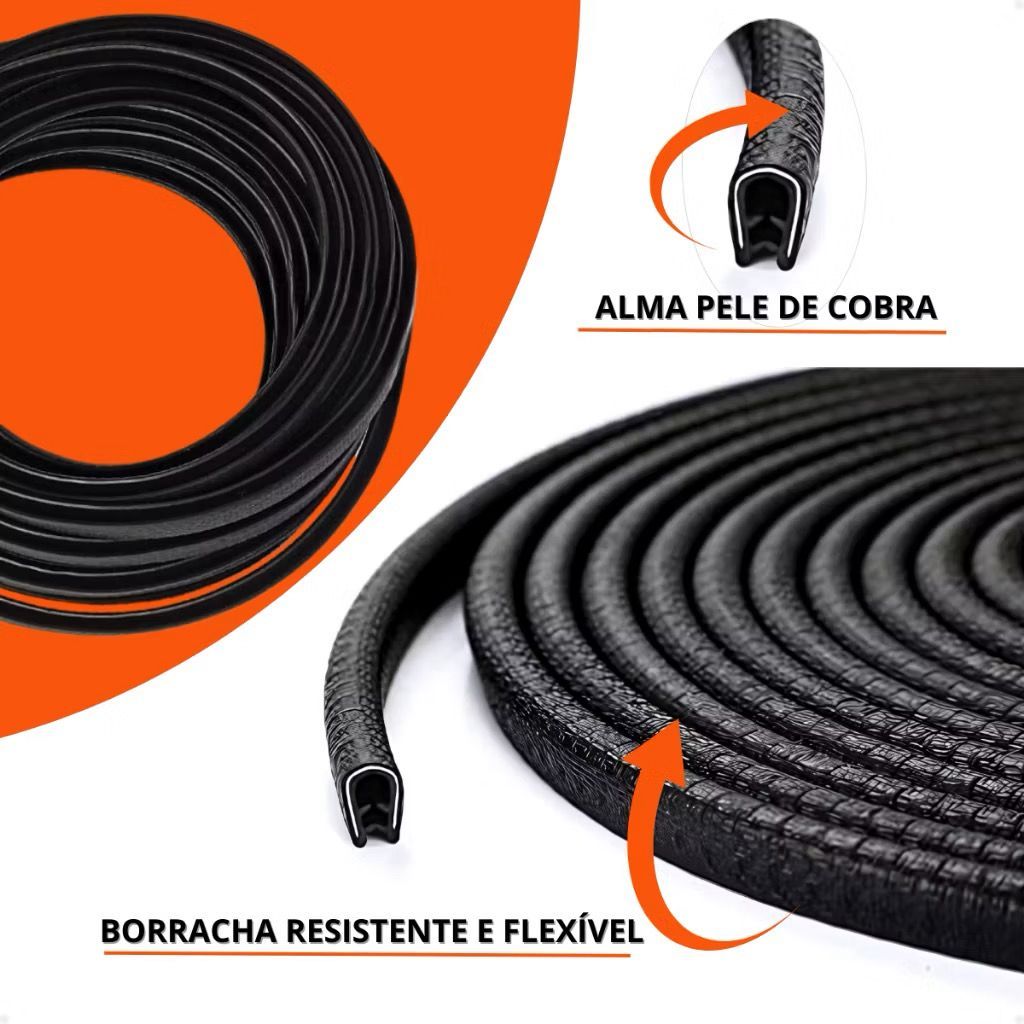 BORRACHA DE PROTECAO DE PORTA CASCA DE COBRA FLEXIVEL PERFIL U 9X14 CAPO MALA