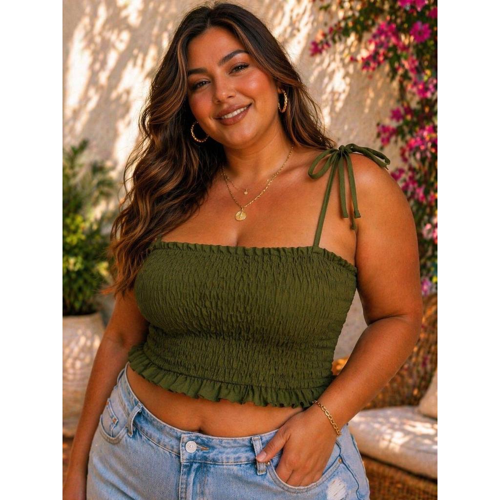 Blusa Feminina Tendência Plus Size Lastex Alcinha Regulável Confortável Do 48 Ao 52