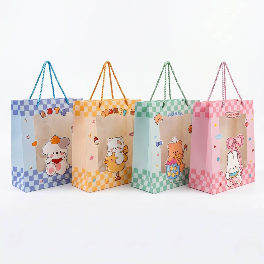 Sacola de Presente Decorada com Visor e  Alça - 32x26x12cm