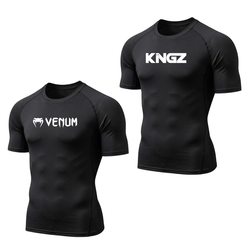 KIT 2 RASH GUARD MMA MUAY THAY JIU-JITSU NO-GI CAMISA MANGA CURTA UV