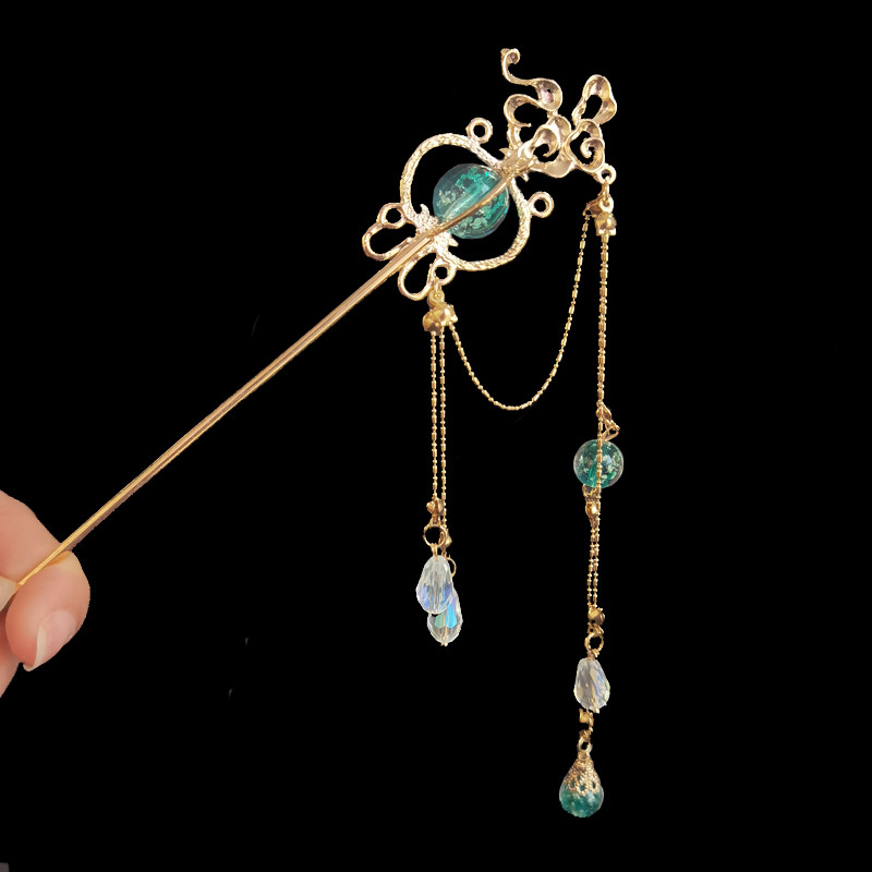 Conheça cetro hairpin borla passo agitando contas luminosas Yao hairpin estilo antigo varinha Hanfu cocar acessórios par