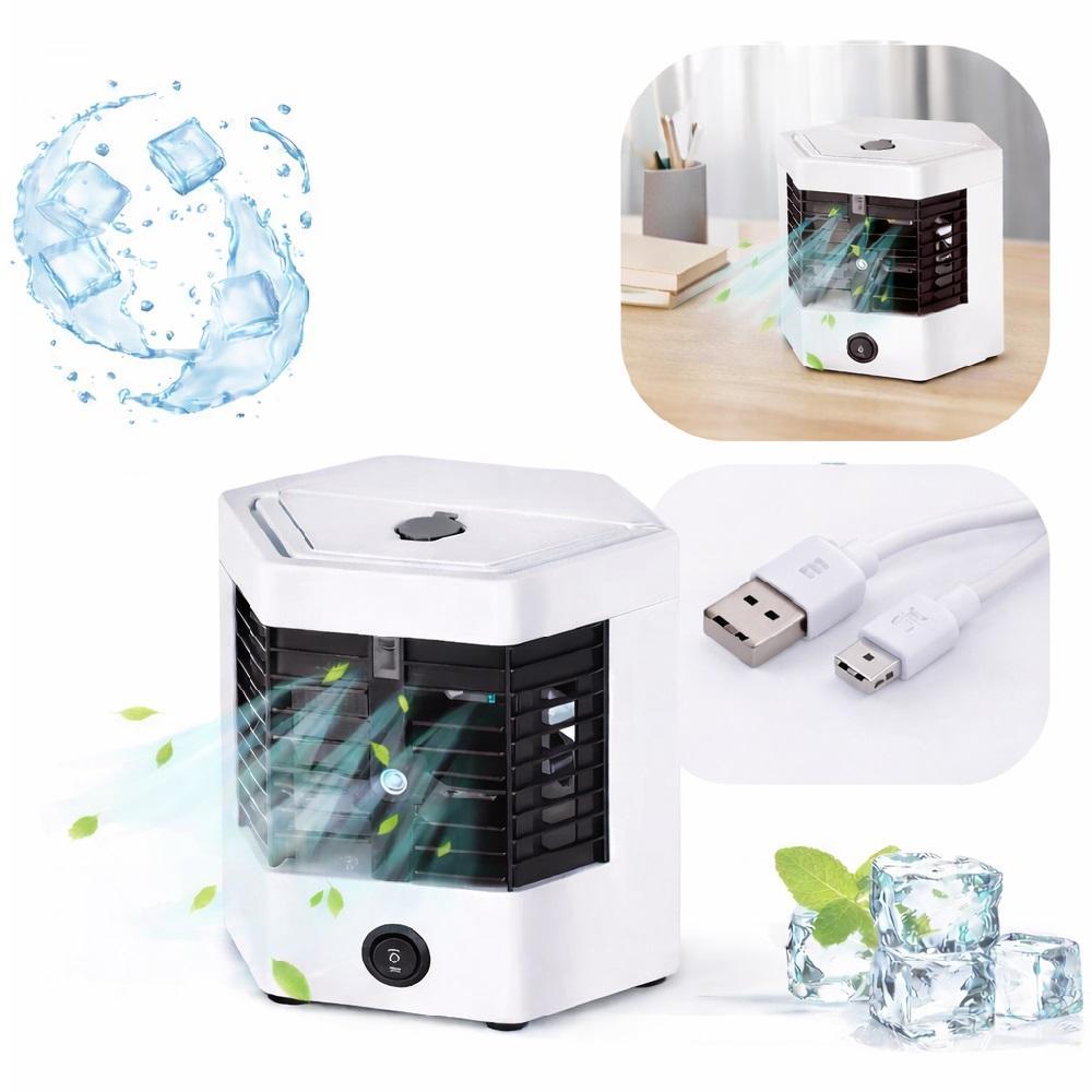 AR CONDICIONADO PORTATIL UMIDIFICADOR MINI VENTILADOR LED RESERVATORIO GELO AGUA AIR COOLER CLIMATIZADOR FRIO USB