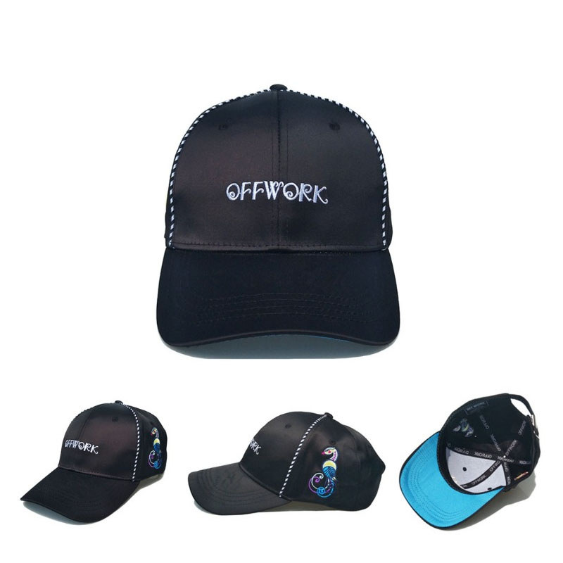 OFFWROK preto branco lado pavão bordado aba curva boné de beisebol interior carro espinha de peixe linha rua aba curva c