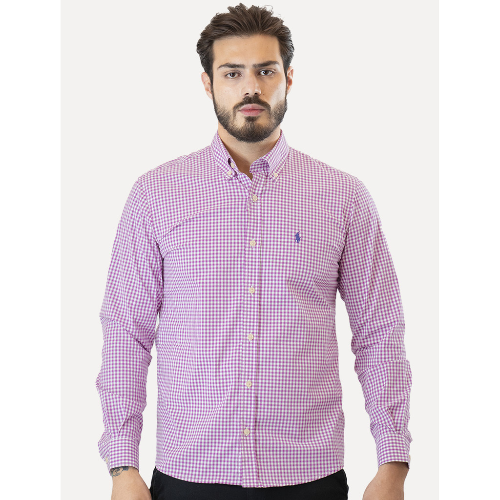Camisa Ralph Lauren Original Masculina Slim Fit Stretch Poplin Roxa