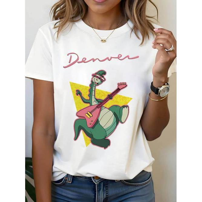 「BR.Moonlight」Camiseta Unissex Denver Rock Dinosaur Estampa Divertida Confortavel Moderna Estilosa Casual