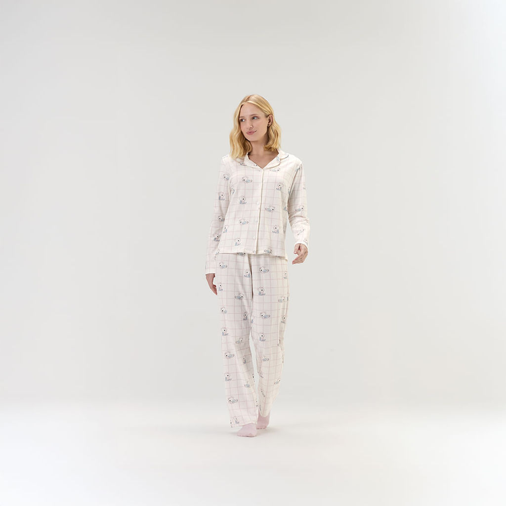 Pijama Feminino Manga Longa Americano Com Calça