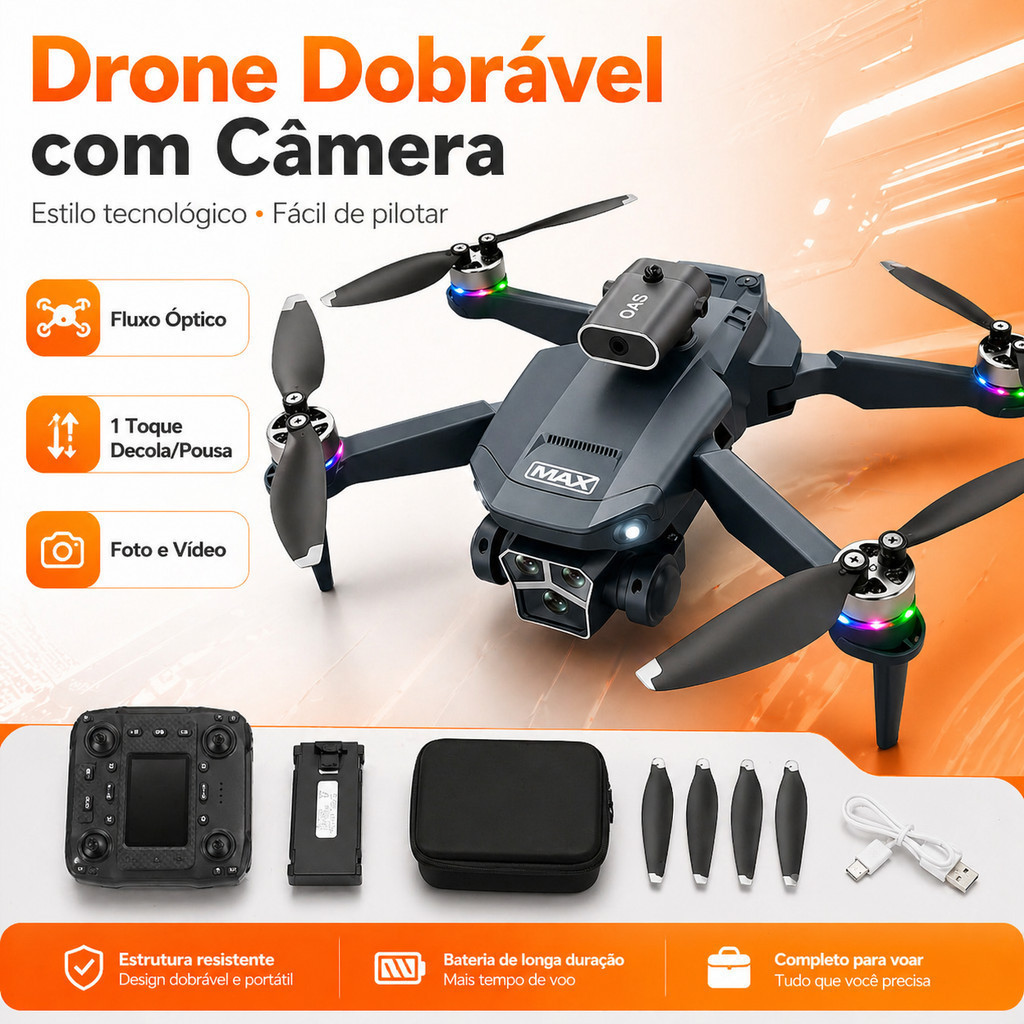 Drone com Câmera HD 480p para Foto e Vídeo, Modo Headless, Flip 360° e Bateria 900mAh LED
