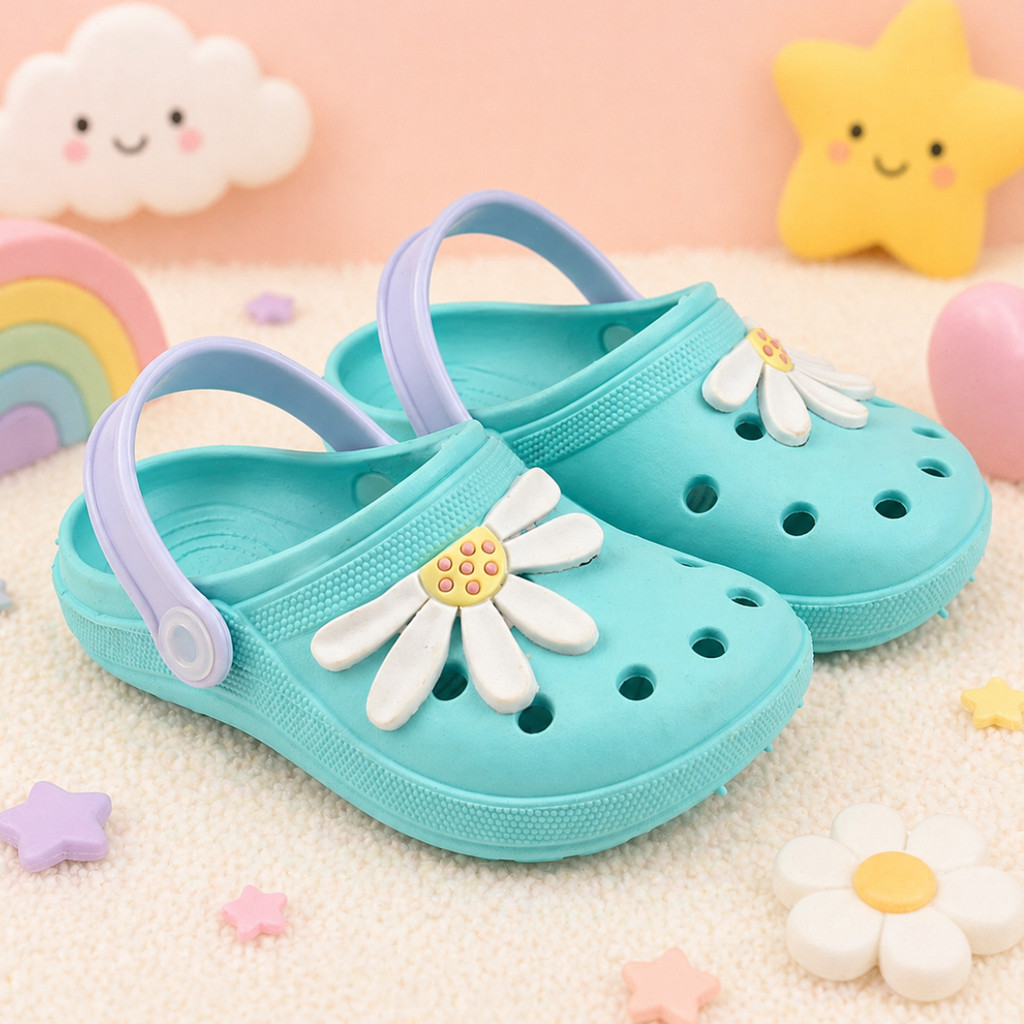 Sandália infantil menina Chinelo Margarida Babuche Feminino Infantil Verde Agua e Azul Bebê