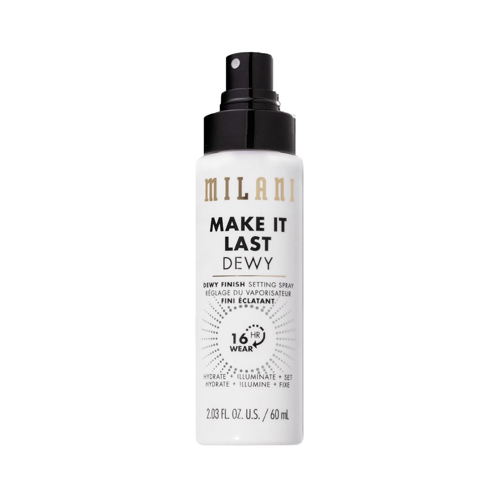 Spray Fixador + Primer Milani, Make It Last Dewy - Fórmula Hidratante com Acabamento Luminoso para Brilho em Movimento,