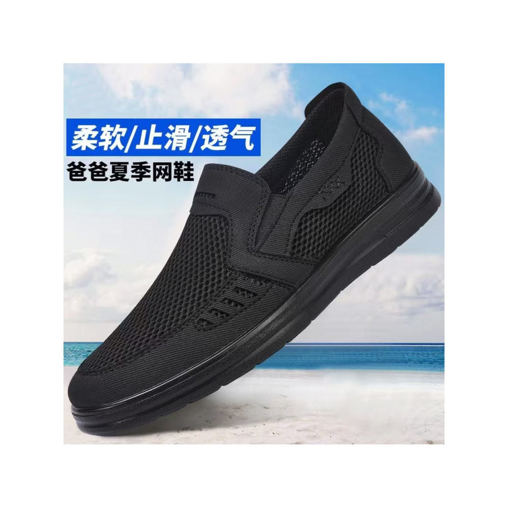 Sapatos masculinos de tamanho grande sapatos idosos verão estilo fino respirável sapatos masculinos pai sapatos deslizam