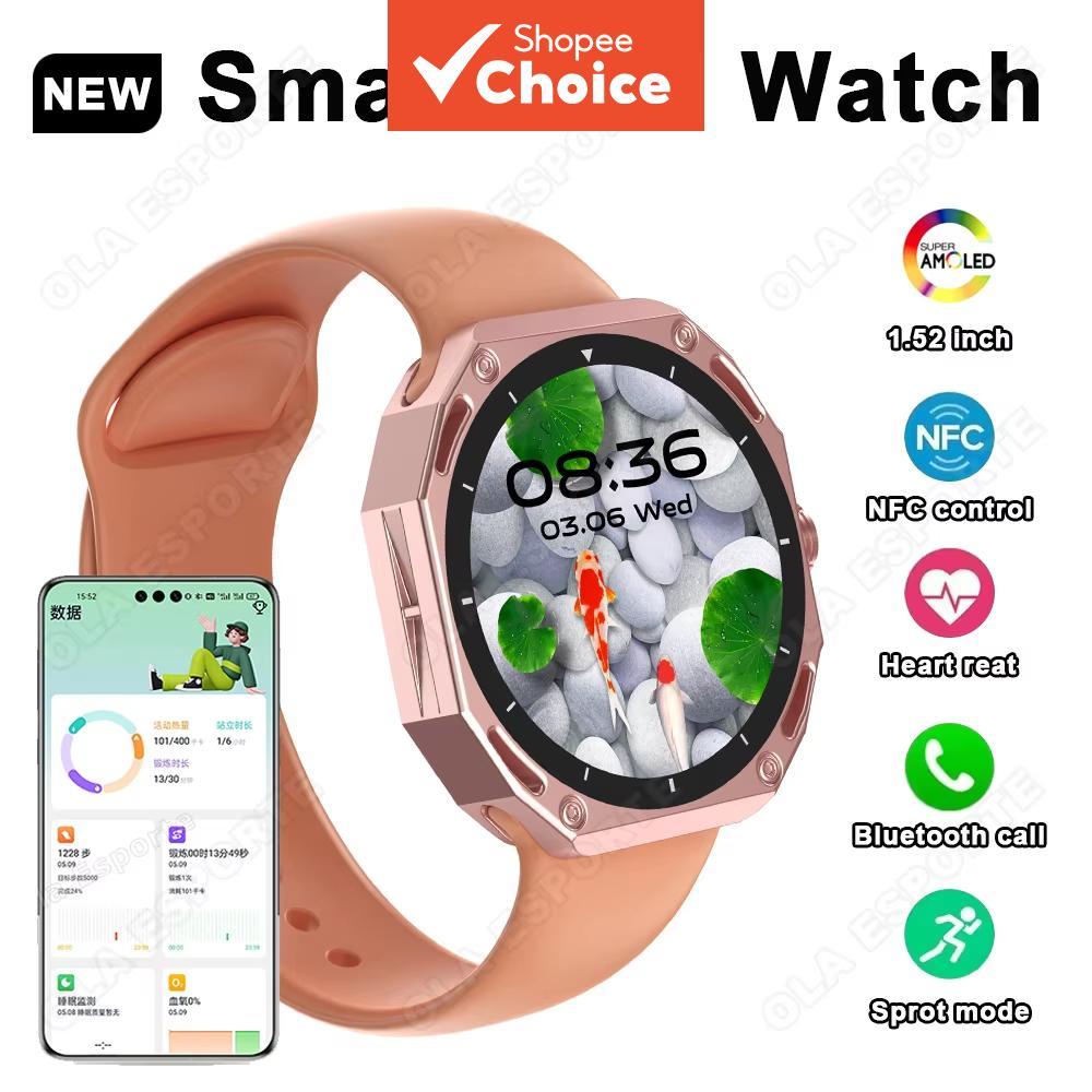 Relógio Inteligente NFC Bluetooth com Chamada de Voz, Assistente de Voz, Monitor de Frequência Cardíaca, Sono,