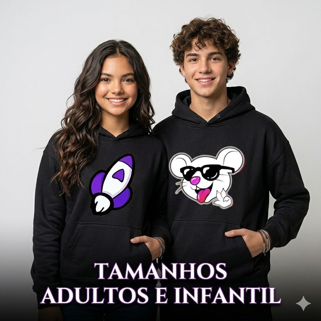 Moletom Infantil e Adulto Unissex com Capuz Estampado Flanelado Quentinho Inverno Confortável P ao GG 2 ao 14