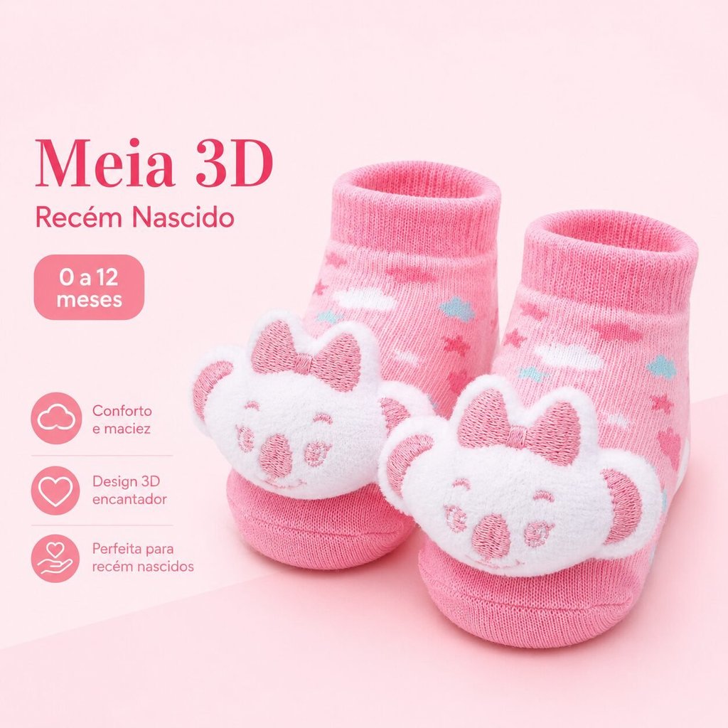 Par De Meias 3D Recem Nascido Lilica Ripilica Baby Happy Sky