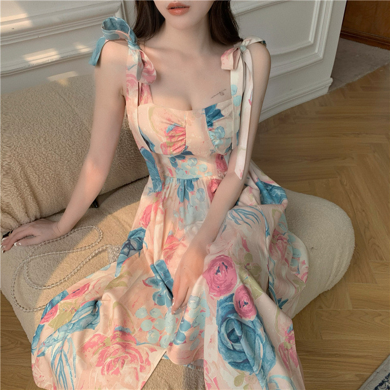 Vestido Vestido Floral Vestido de Praia Vestido Estilo Filha Vestido Longo Feminino Super Fada Hainan Sanya Seaside Féri