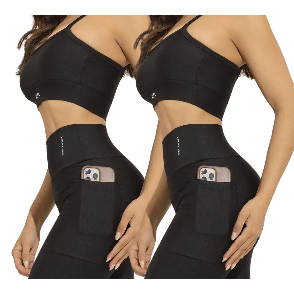 Kit 2 Conjuntos Legging Com Bolso + Top Alça Fina - Atletyca