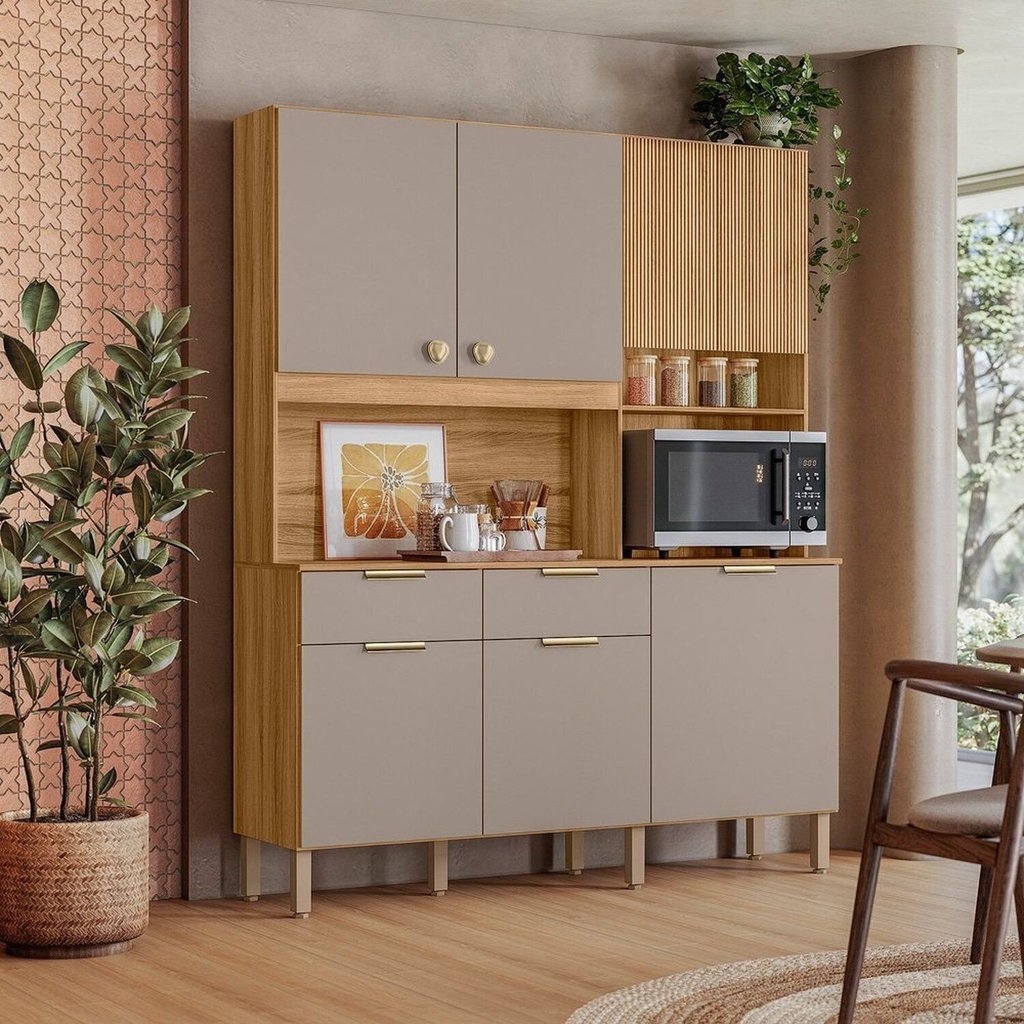 Armário de Cozinha Compacta 7 Portas 2 Gavetas Tropical Cinza/Freijó/Fendy Freijó/Fendy