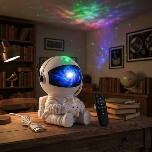 Projetor Astronauta Led Galaxia Nebulosa Controle Remoto Branco 5v