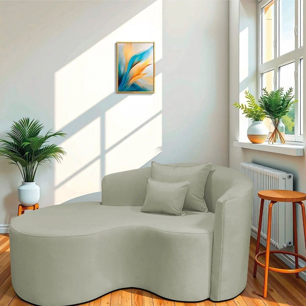 Recamier Curvo Orgânico 150cm 2 Lugares Lado Esquerdo para Sala de Estar Bouclé Londres Verde Oliva Verde Oliva