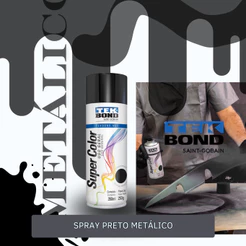 Spray Preto Metálico Rápido Brilhante Automotivo 350ml - TekBond